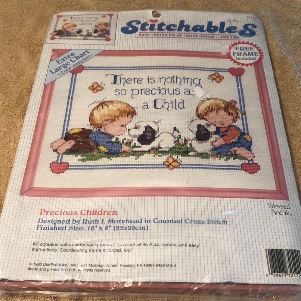 Dimensions Counted Cross Stitch Kit "Precious Children" 1992 VTG 10"X8" 72122